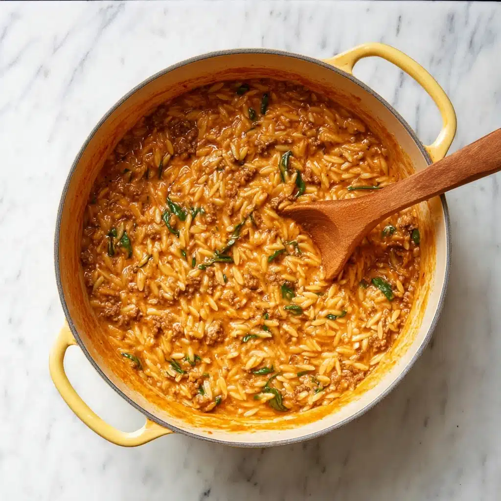 Ground Beef Orzo with Tomato Cream Sauce Recipe - Recipe Image