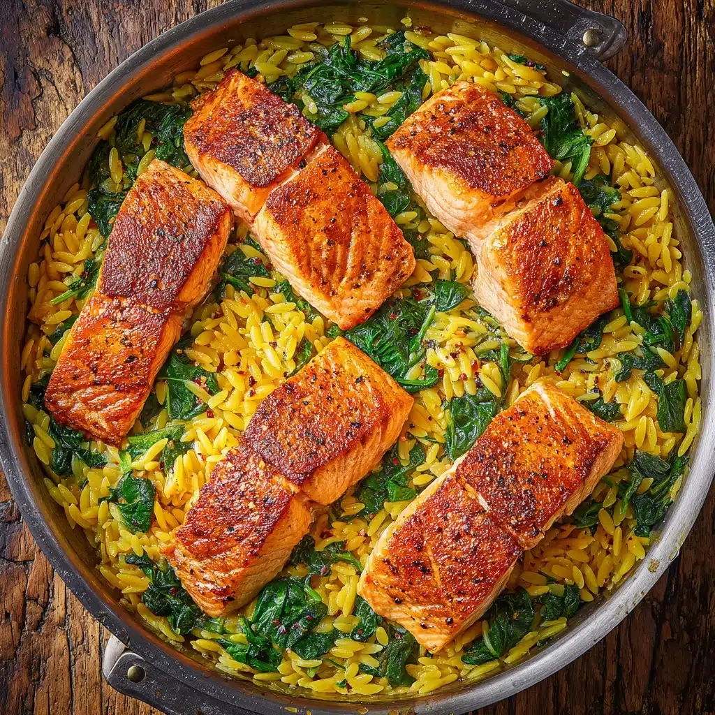 One Skillet Salmon with Lemon Orzo Recipe
