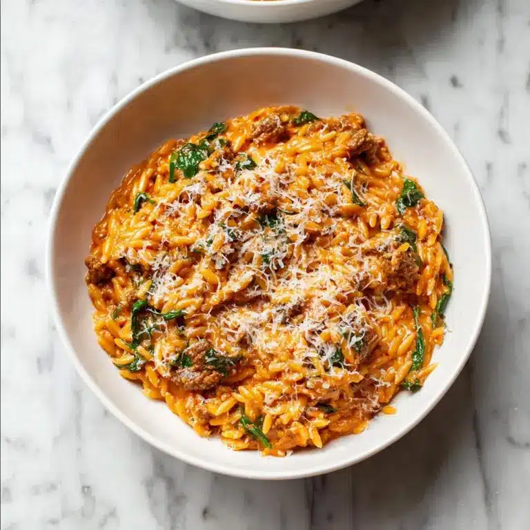 Ground Beef Orzo with Tomato Cream Sauce Recipe