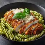 Pesto Pasta with Crispy Parmesan Chicken