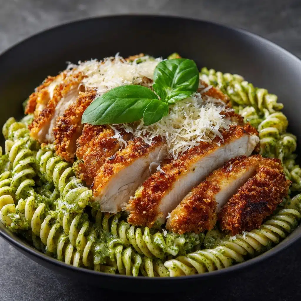 Pesto Pasta with Crispy Parmesan Chicken
