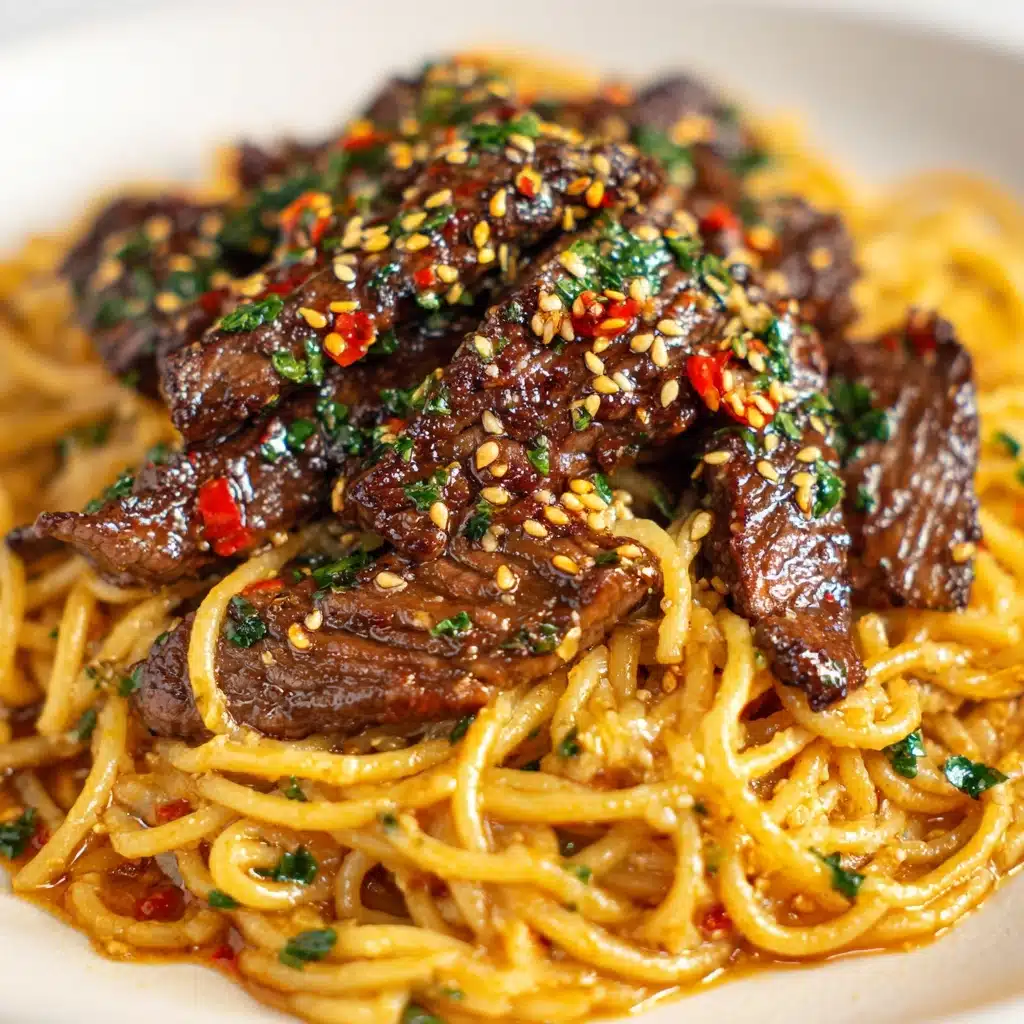 Sweet and Spicy Garlic Steak Pasta Recipe - Recipe Image